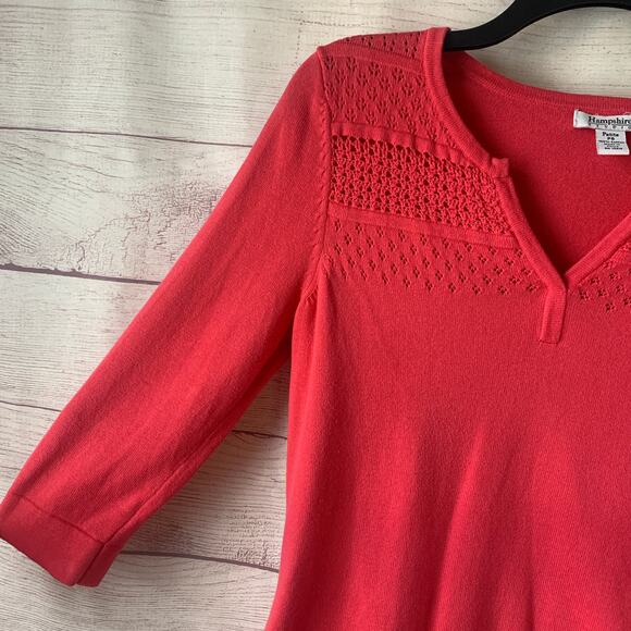 Hampshire Studio Coral Sweater with Knitwork Detail Shoulders Size Petite Small - Picture 5 of 13